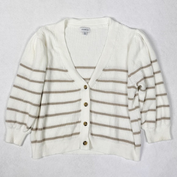 Evereve Sweaters - Evereve Hayes Cardigan Womens XL Ivory Taupe Stripe Button Front‎